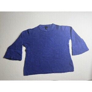 Eileen Fisher Cobalt Blue Textured Knit Bell Sleeve Sweater Top Size Small